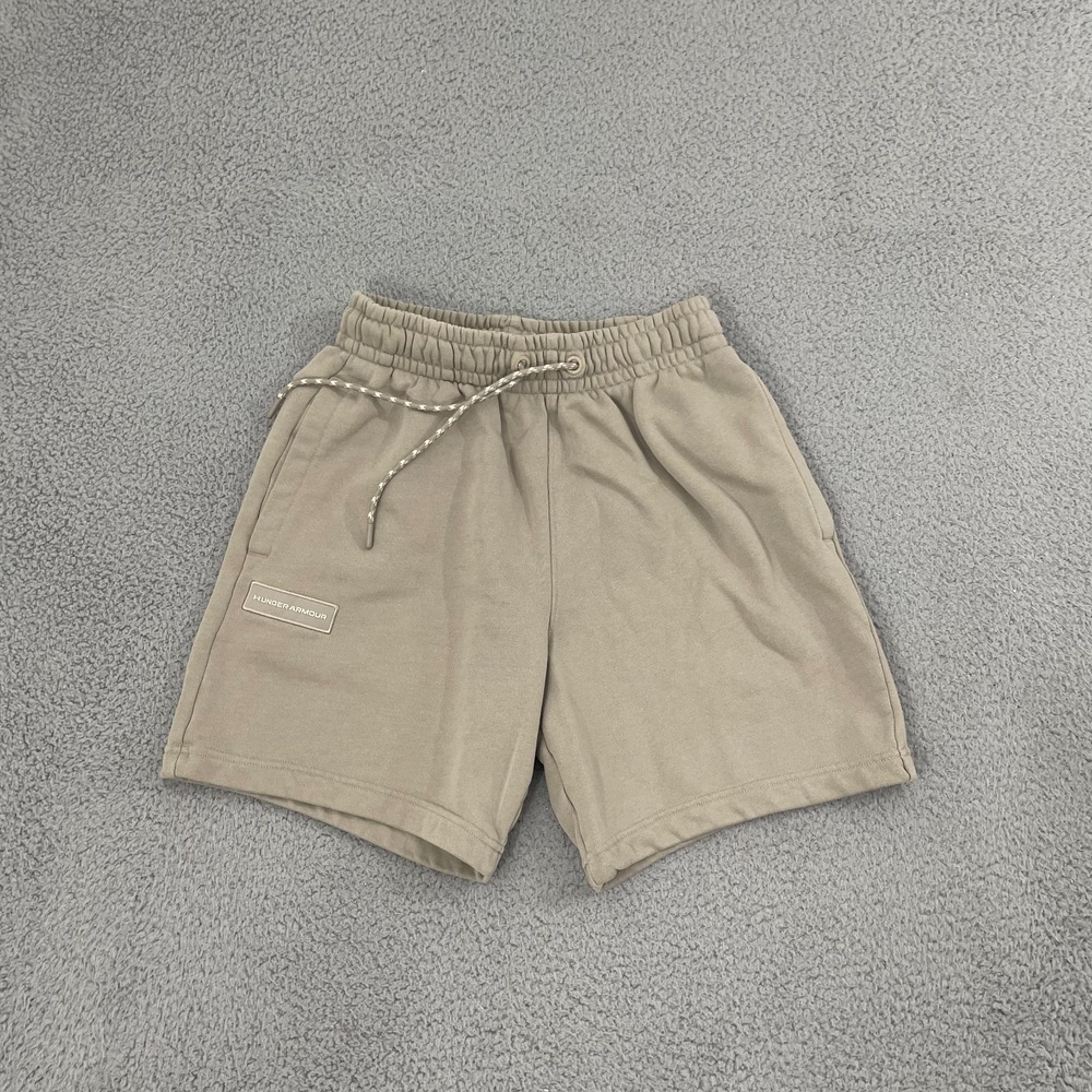 Under Armour Rival Terry Heavyweight Fleece Shorts Men M Tan Athletic Pull On